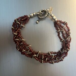 Elegant Sterling Silver Glass  Beaded Bracelet in Rich Burgundy